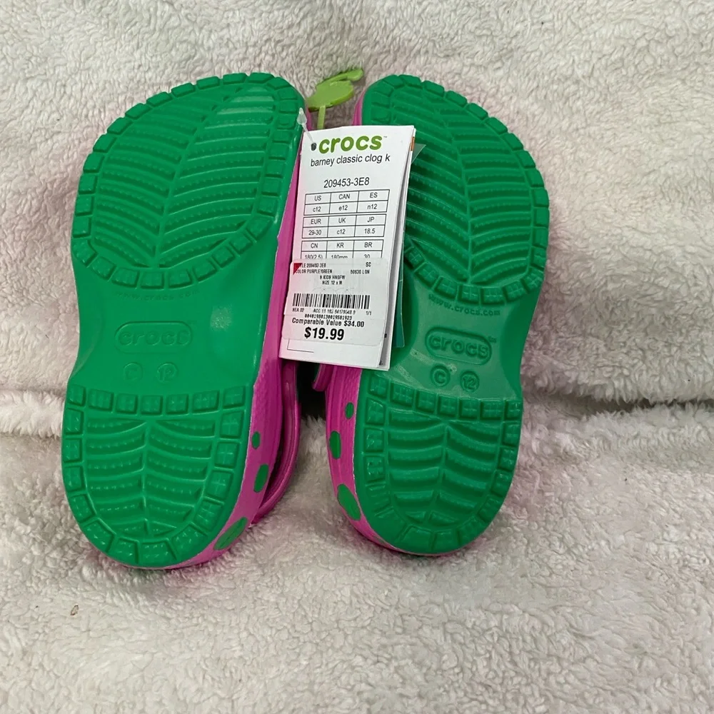 Crocs Kids Barney Clogs, Pink and Green